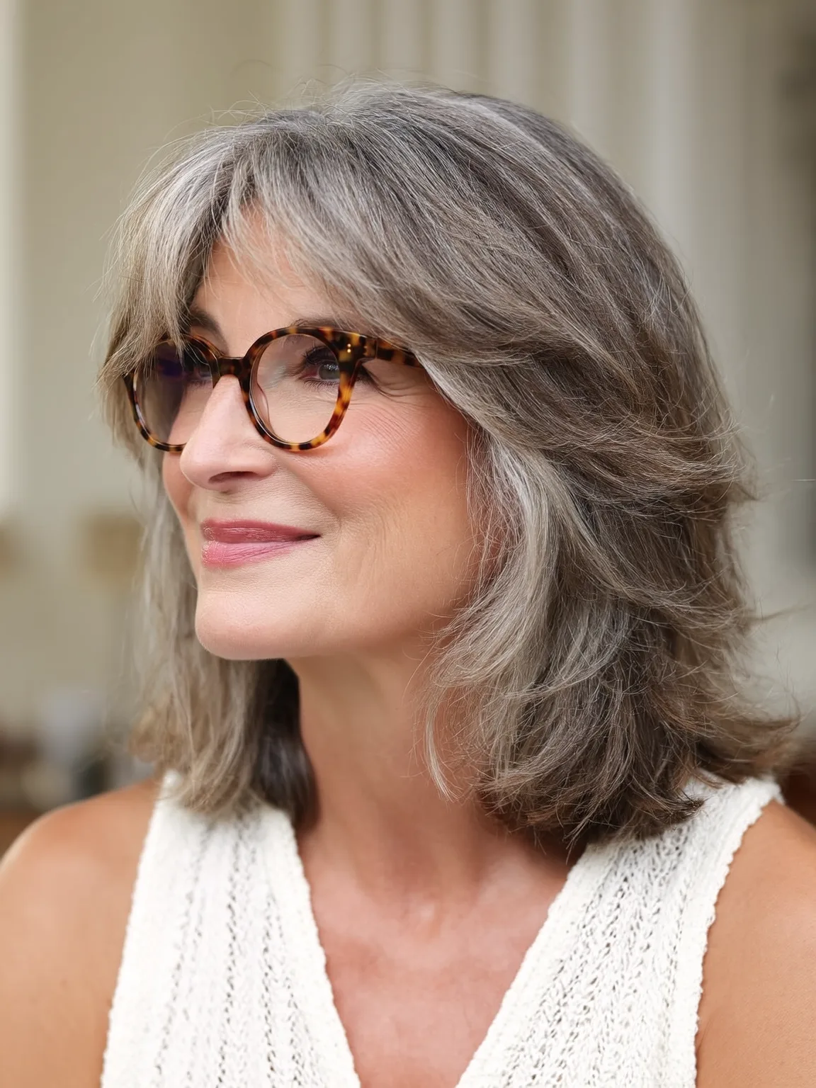 Blow-Dried Layered Bob with Ash-Toned Silver Frost